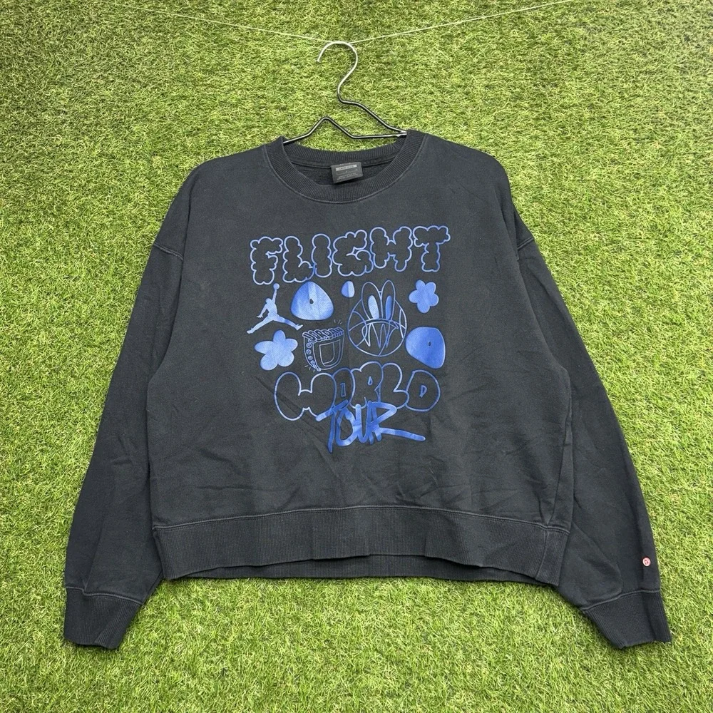 Jordan Flight Sweatshirt Mens Small Black Graphic Crewneck Loose Fit World Tour